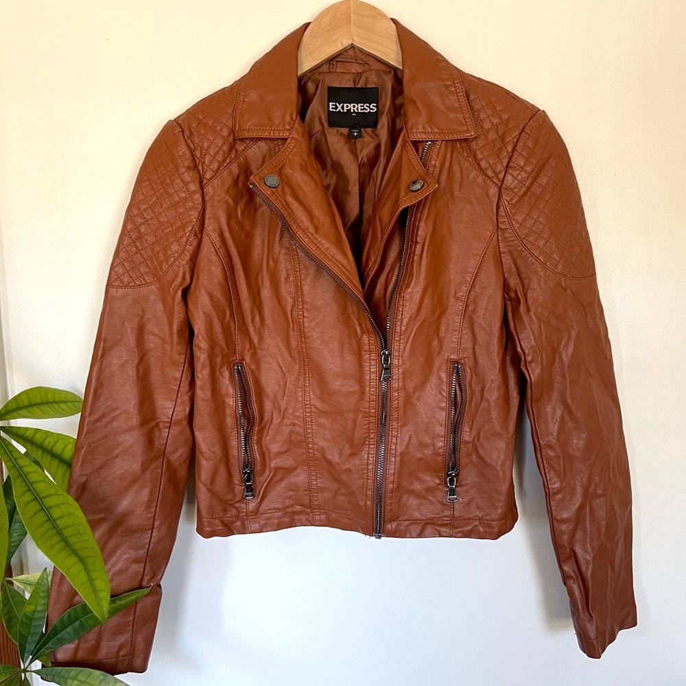 Tan Express Faux Leather Jacket